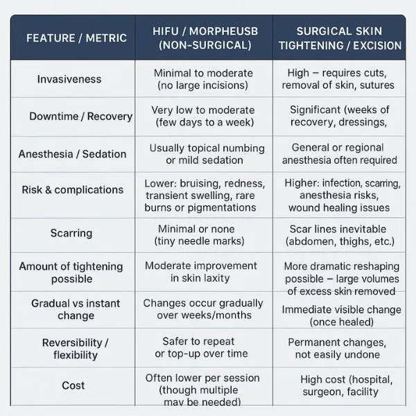 Lost the Weight but Not the Loose Skin? 3 A table showing the benefits of Lipo Sculpt Hampshire treatments to combat loose skin.